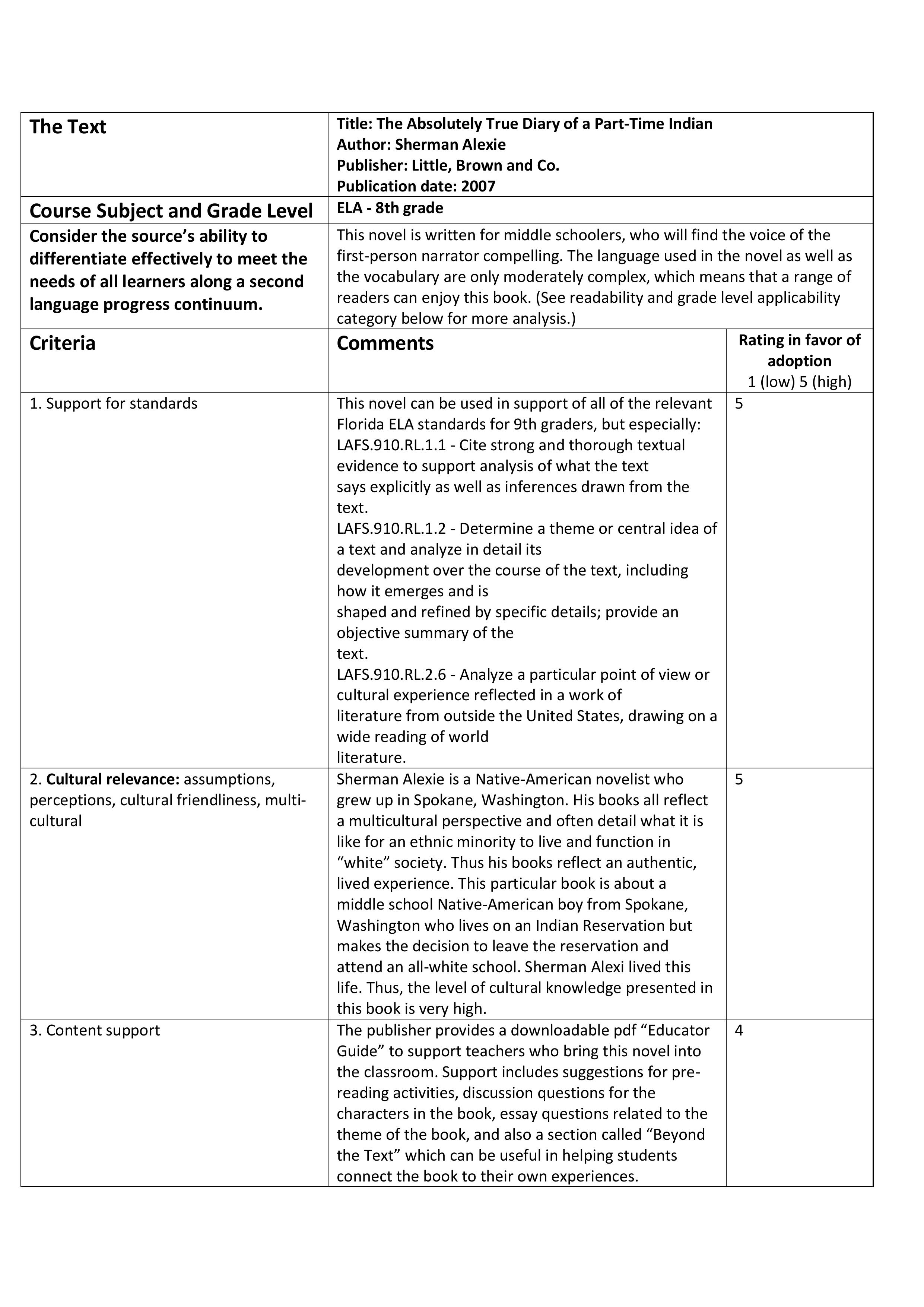 This image caontins the criteria for evaulating text up through category 3.